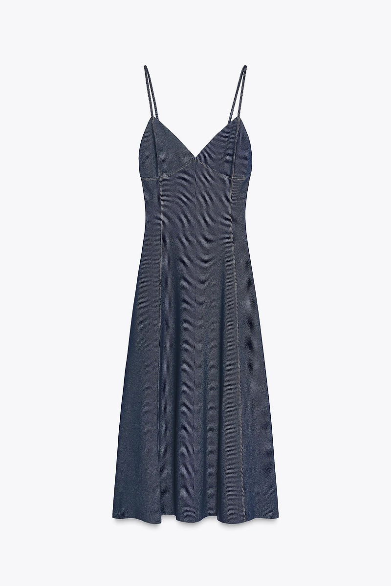 TOPSTITCHED TWILL MIDI DRESS
