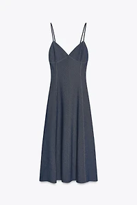 TOPSTITCHED TWILL MIDI DRESS