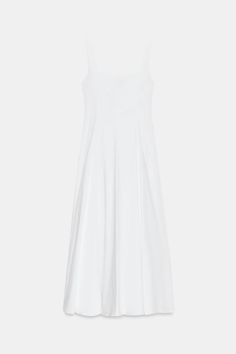ROBE MIDI EN POPELINE À GODETS