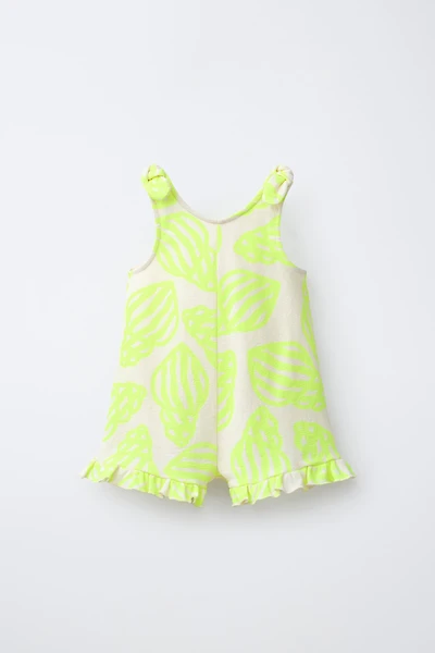 SHORT KNOTTED NEON SHELL PRINT JUMPSUIT