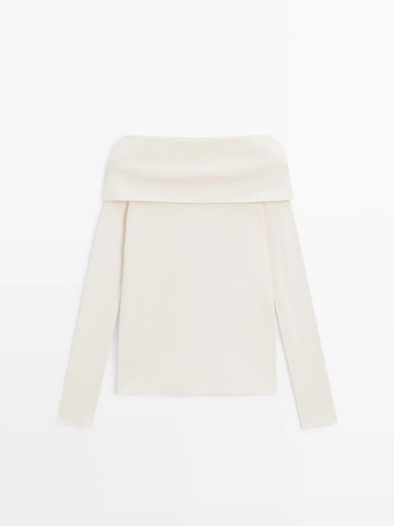 T-shirt col bustier en coton mélangé