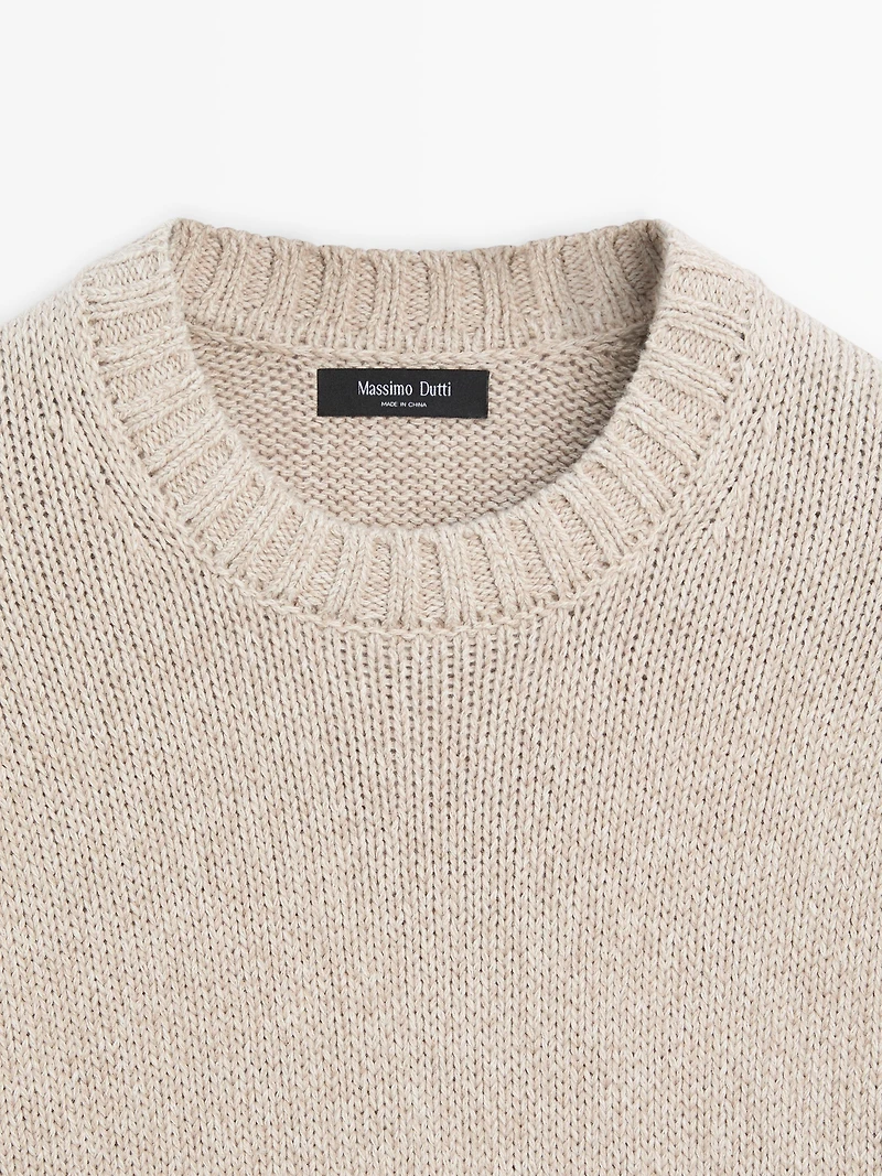 Cotton blend knit crew neck sweater