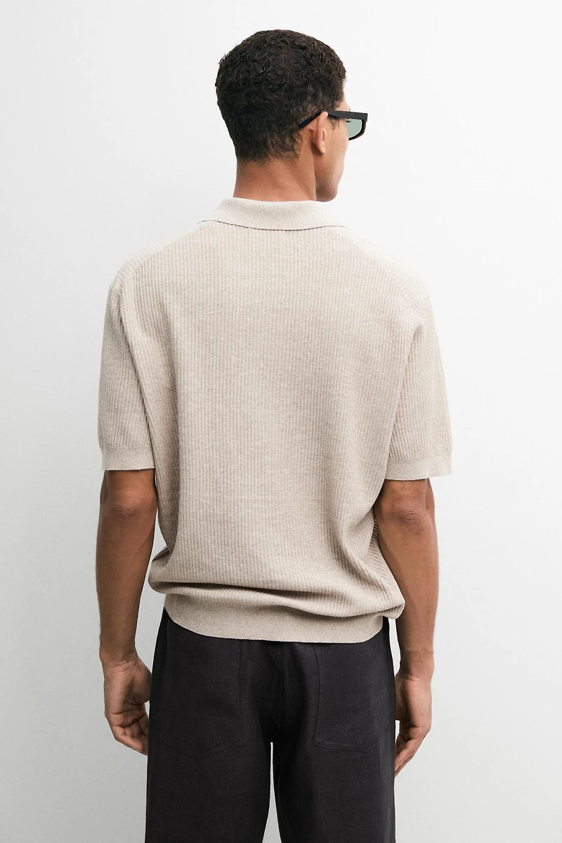 Cotton blend knit polo shirt