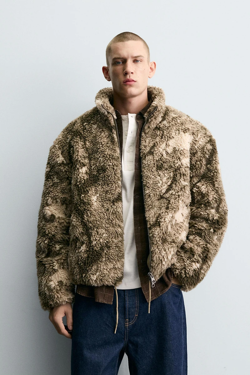 PRINTED FAUX SHEARLING JACKET