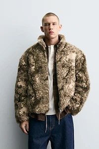 PRINTED FAUX SHEARLING JACKET