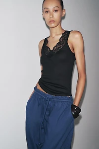 RIBBED LACE T-SHIRT
