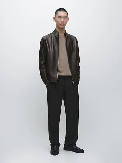 Distressed effect nappa leather jacket
