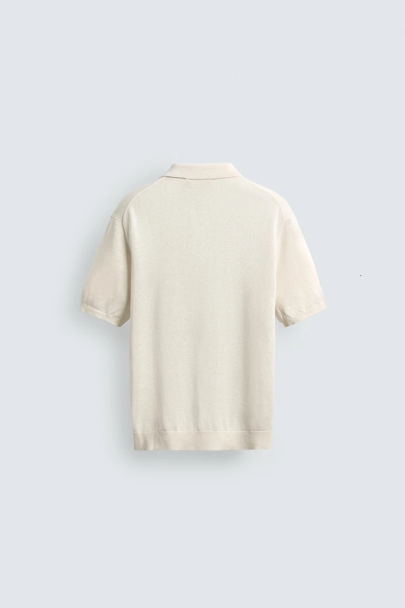 SILK LINEN BLEND KNIT POLO SHIRT