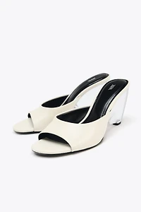 TRANSPARENT WEDGE LEATHER MULES