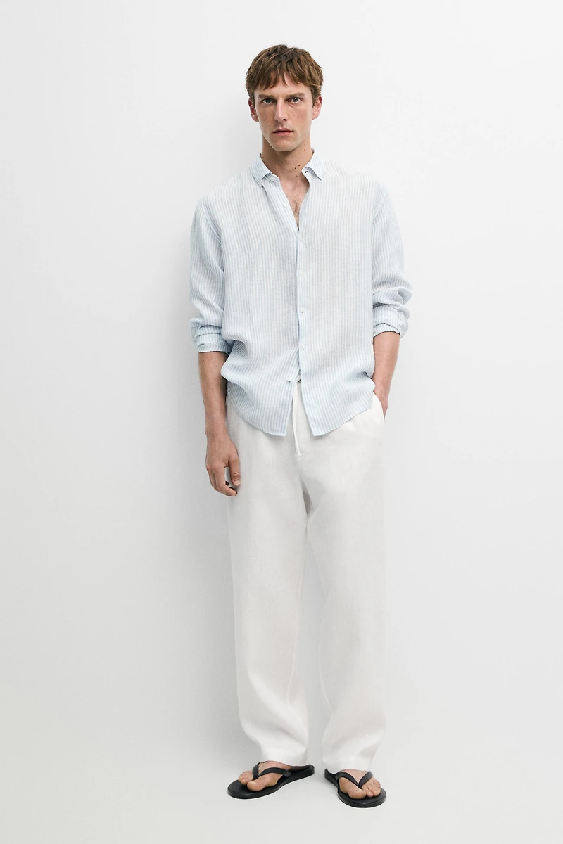 Chemise regular fit à rayures en lin