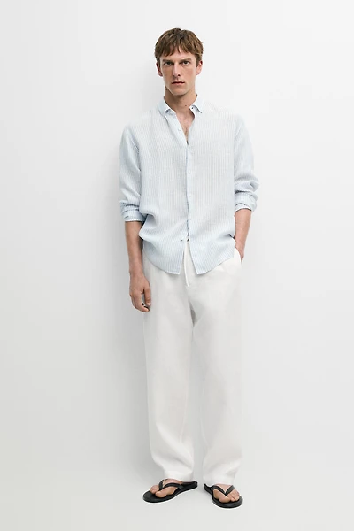 Chemise regular fit à rayures en lin