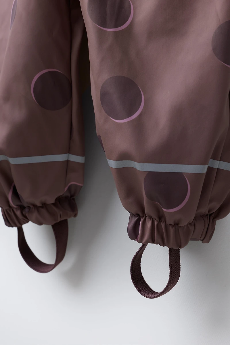 WATER RESISTANT POLKA DOT RUBBERIZED OVERALLS