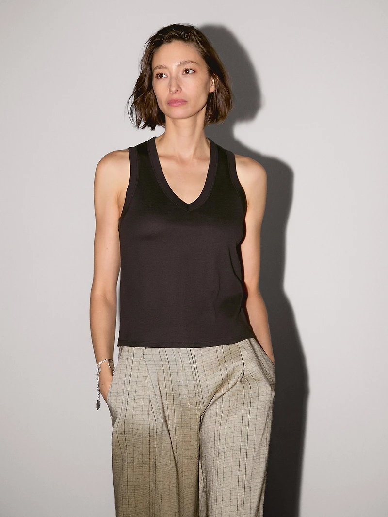 Mercerised cotton V-neck T-shirt