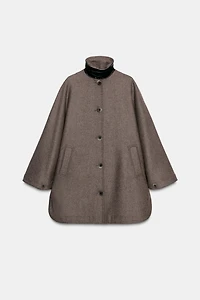MANTEAU CAPE AVEC LAINE COL CONTRASTE