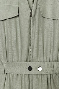 LINEN BELTED LONG JUMPSUIT