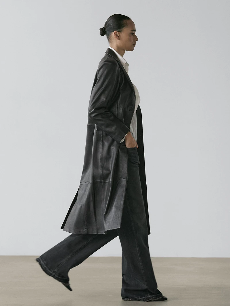 Manteau long en cuir nappa