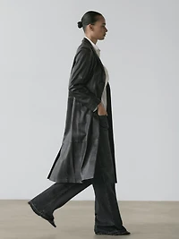 Manteau long en cuir nappa