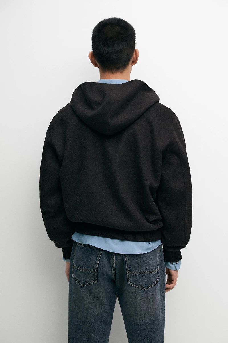 Wool blend double-knit hooded jacket