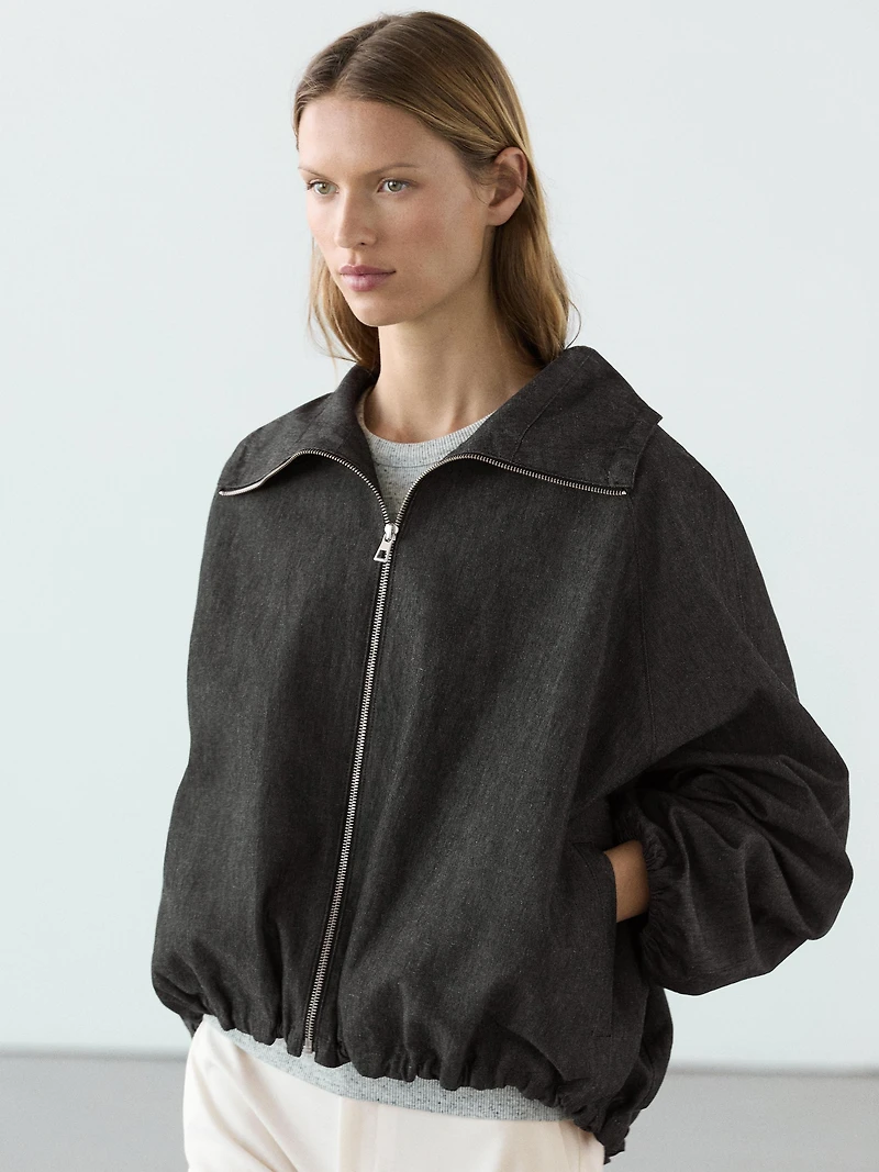 Linen blend bomber jacket
