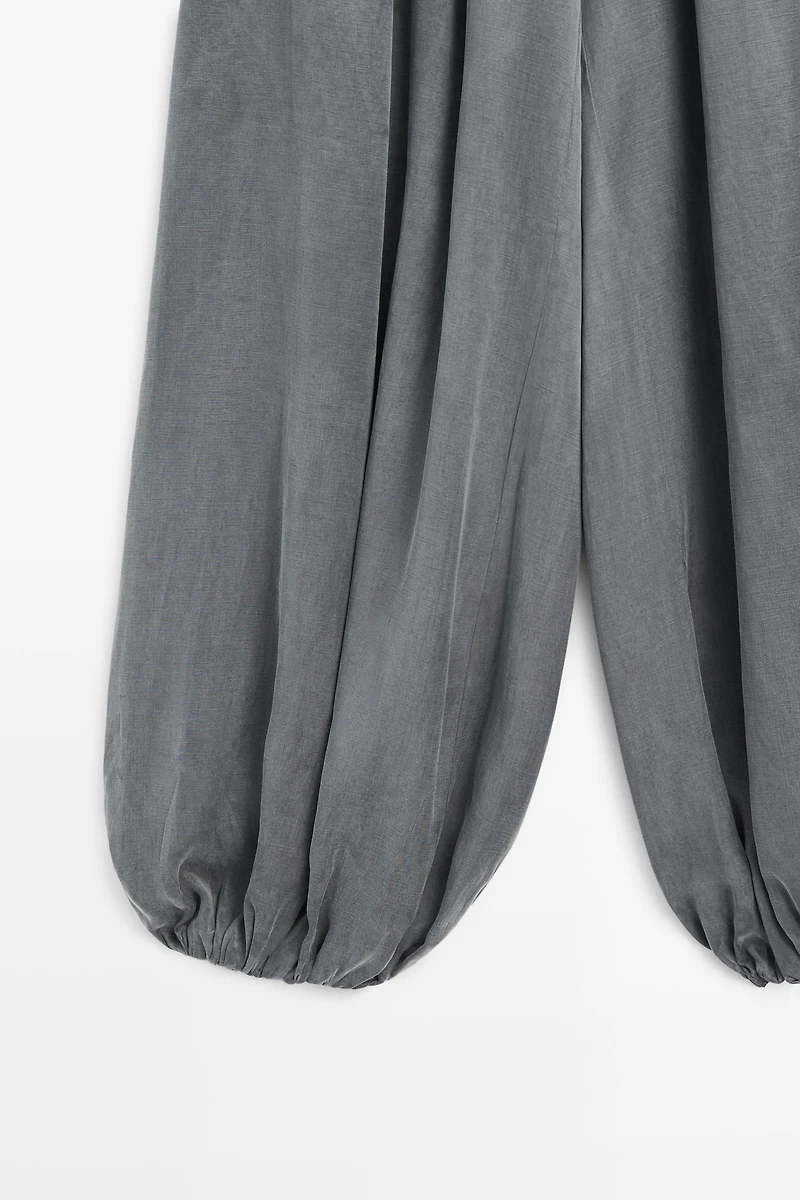 Pantalon balloon plissé en lin mélangé
