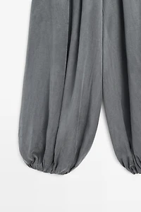 Pantalon balloon plissé en lin mélangé