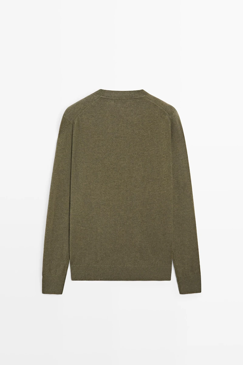 Wool blend round neck knit sweater