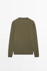 Wool blend round neck knit sweater
