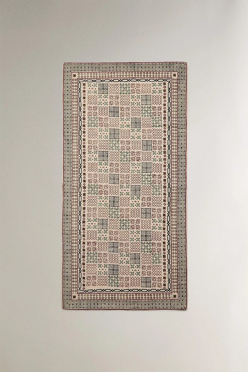 CHRISTMAS BLOCK PRINT COTTON AREA RUG