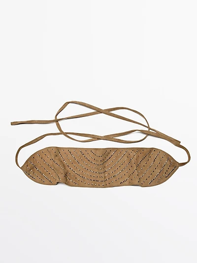 Studded split suede sash belt