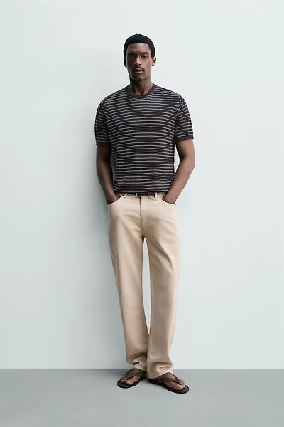 STRIPED LINEN-COTTON KNIT T-SHIRT