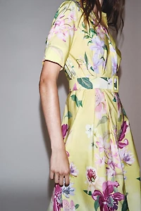 BELTED FLORAL PRINT MIDI DRESS