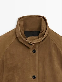 Short suede leather bomber jacket