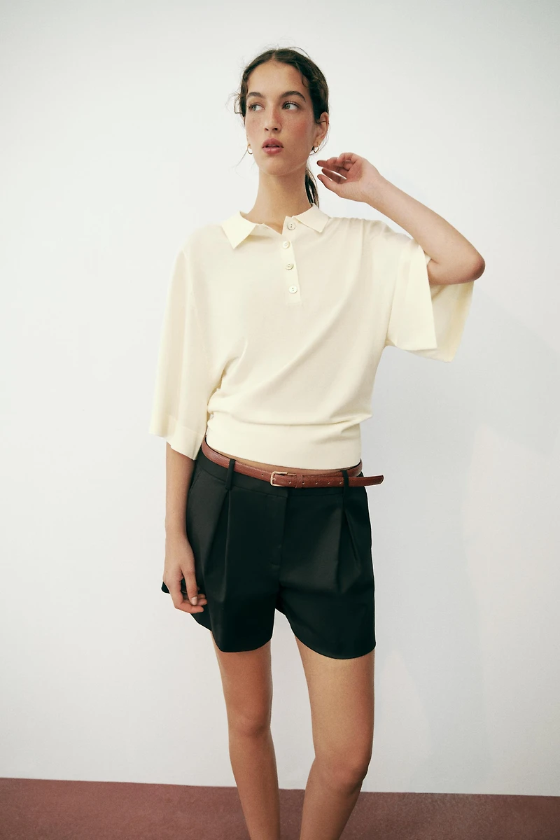 ELBOW-LENGTH SLEEVE KNIT POLO