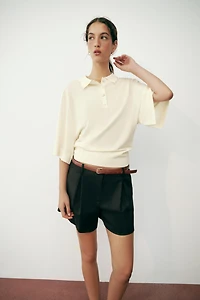 ELBOW-LENGTH SLEEVE KNIT POLO