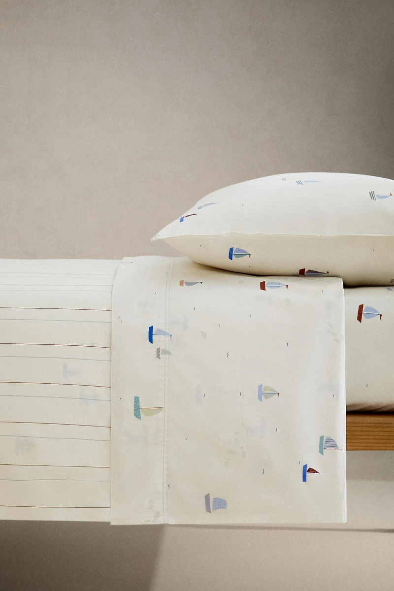 KIDS SAILBOAT COTTON FLAT SHEET