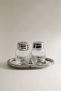 SALT AND PEPPER SHAKER SET WITH TRAY