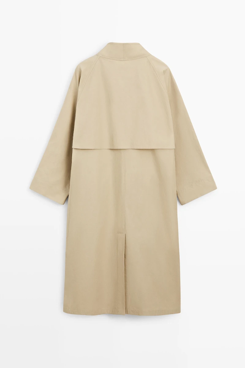 100% Cotton High-Neck Trench Coat