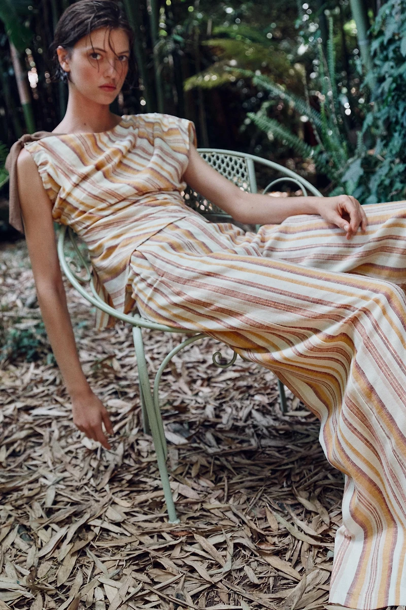 STRIPED LINEN WIDE LEG PANTS