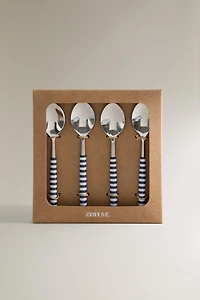 SET OF DESSERT SPOONS WITH STRIPED HANDLES (SET OF 4)