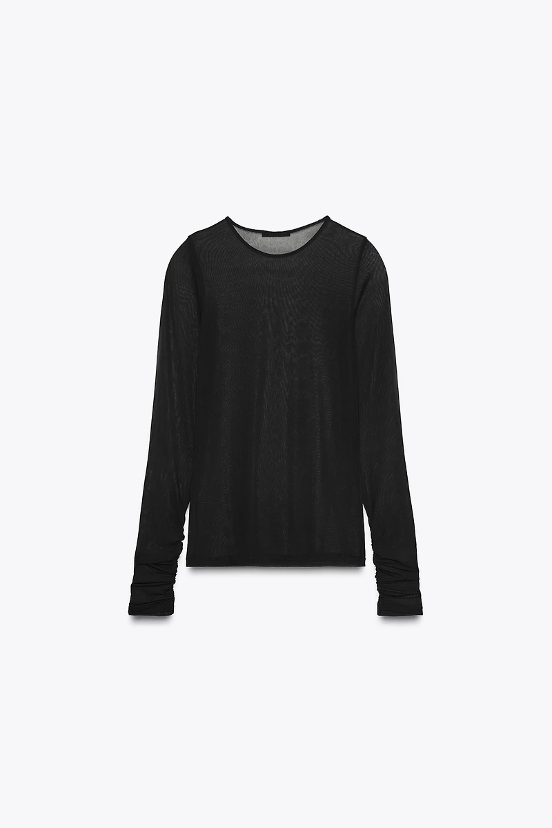 SEMI-SHEER RUCHED T-SHIRT