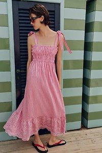 STRIPED TIED MIDI DRESS