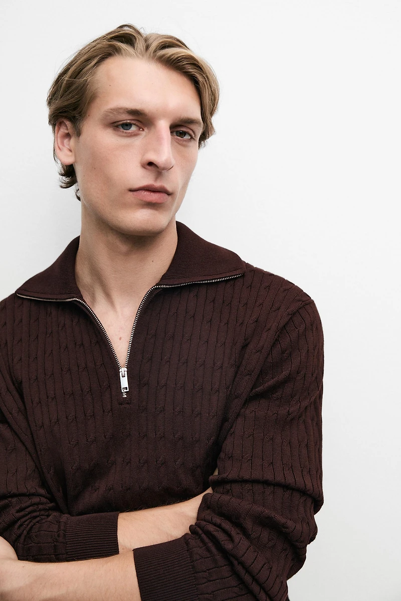 Mock neck knit zip sweater