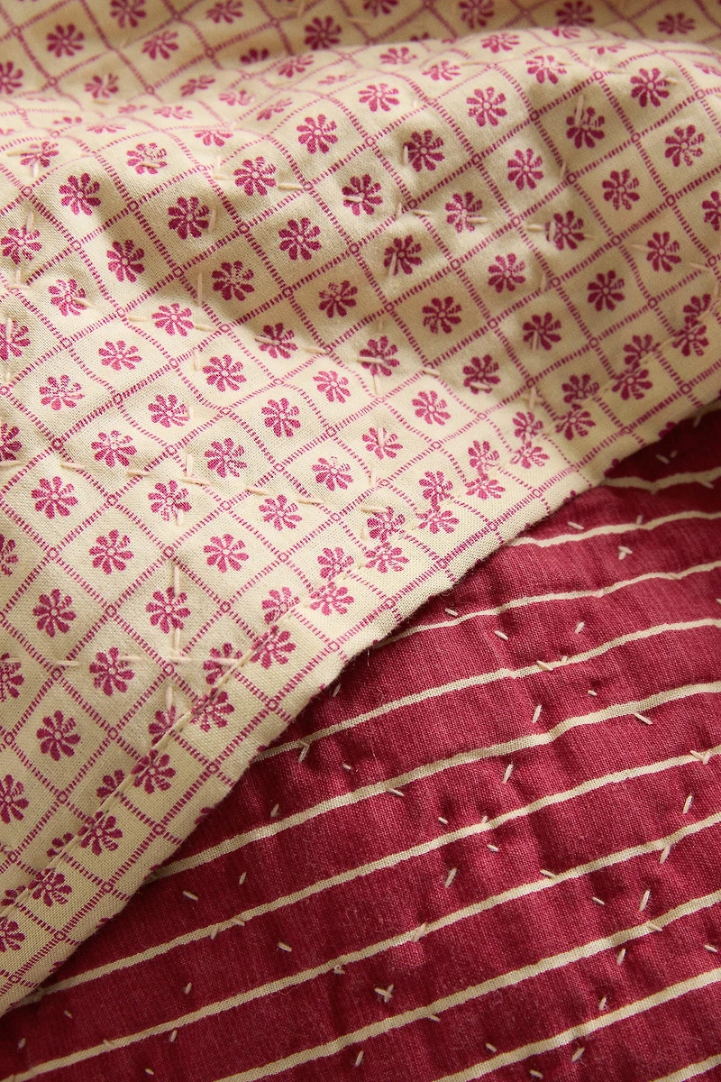 STRIPED AND FLORAL COTTON QUILT | KATHARINE POLE