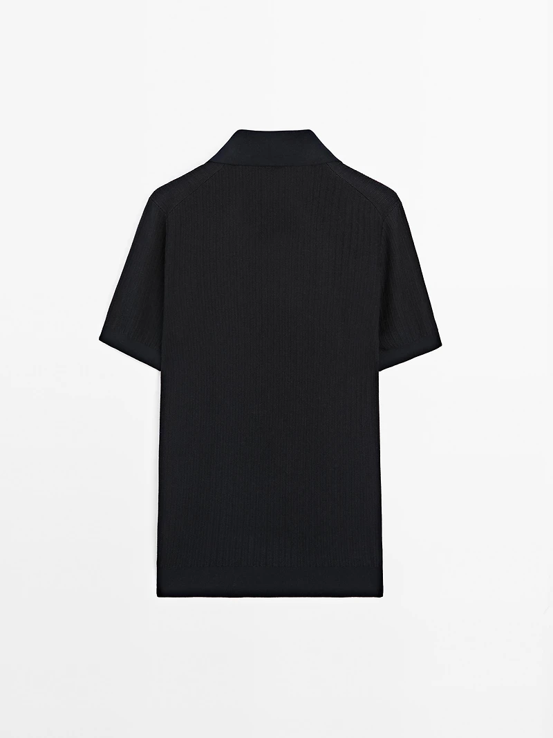 Short sleeve jacquard knit polo shirt