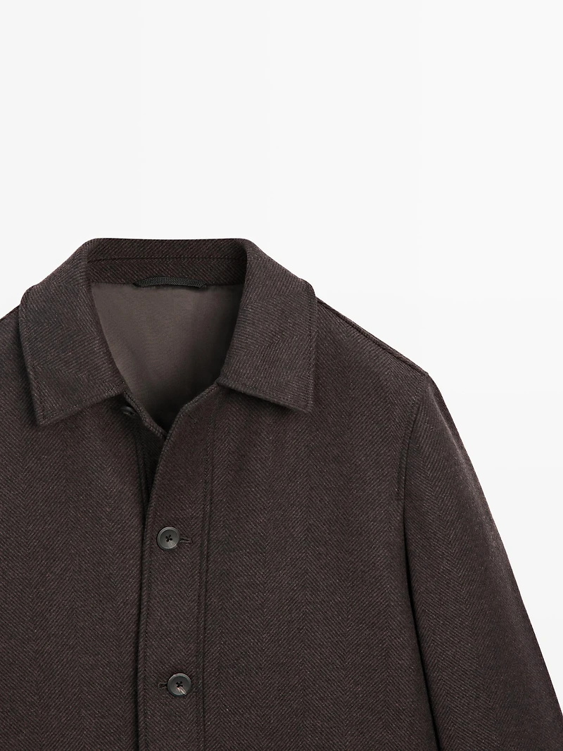 Mid-length herringbone wool blend coat