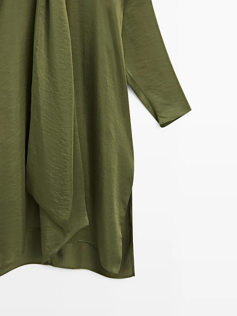 Blouse longue à encolure en V nouée - STUDIO