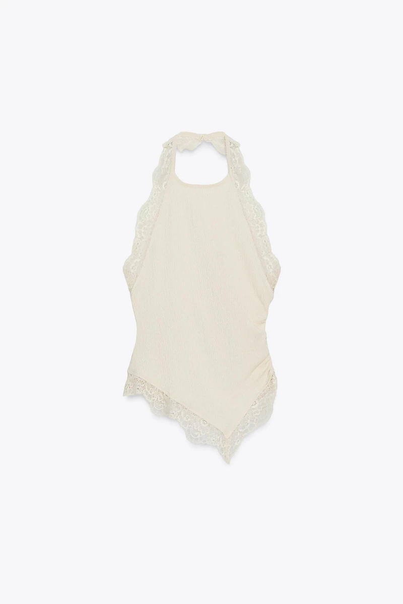 TOP HALTER TEXTURÉ DENTELLE