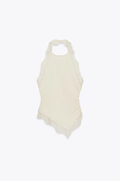 TOP HALTER TEXTURÉ DENTELLE