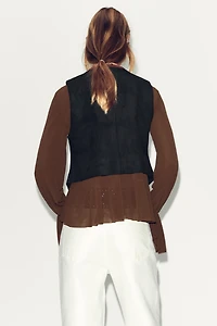 EMBROIDERED BEADED FAUX SUEDE VEST