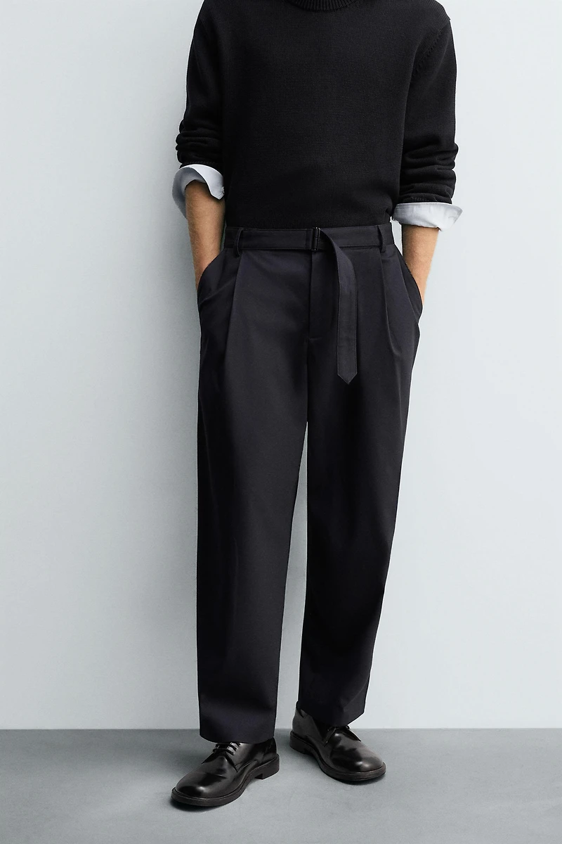 RELAXED FIT BELTED PANTS